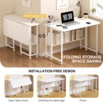 Mobile Computer Desk, Folding Desk With Storage Shelf, Home Office Desk With Wheels For Computer Workstation (With shelve, 80 x 58 x 75 CM) - Image 8
