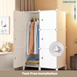 DAYONG Portable Cloth Closet, Clothes Storage Organizer, Plastic Wardrobe with Hanging Rods and Storage Shelves, Clothes Storage Rack for Bedroom, Easy to Assemble. (white-A) - Image 4