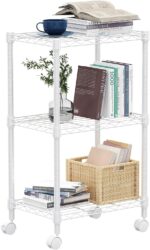 MZG 204kg Capacity Heavy Duty 3-Tier Metal Storage Shelving Unit with Wheels, Adjustable Wire Rack Organizer for Garage, Kitchen, Bathroom, or Laundry (White, 30L x 45W x 75H cm)