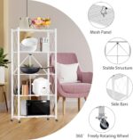 VPARTY 5 Tier Foldable Storage Shelves with Wheels, Kitchen Appliance Stand, Freestanding Metal Wire Shelf Rack, No Assembly Organizer Rolling Cart for Garage, Basement (White, 5 Layer) - Image 7