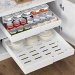 Expandable Pull-Out Cabinet Organizer, 21" Deep Drawer for Kitchen Cabinets, No Drill Slide-Out Shelves with Adhesive Nano Film for Pantry & Storage