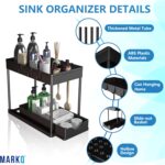 MARKQ Under Sink Organizer – 2-Tier Sliding Storage Rack with Hooks | Multi-Purpose Cabinet Storage for Kitchen, Bathroom & Laundry | Space-Saving Non-Slip Stand (Black) - Image 4