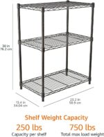 Amazon Basics 3-Shelf Narrow Storage Unit With Height Adjustable Shelves and Levelling Feet, 340 kgs Max Weight, Black, 34 cm D x 58.9 cm W x 76.2 cm H - Image 3