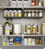 2-Pack Metal Storage Baskets, Under Cabinet Add-on Storage Racks, Under Shelf Basket Storage Hanging Wire Basket Shelves for Kitchen, Pantry, Bookshelf, 12.6INCH (Black) - Image 3