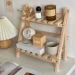 Zerodis Storage Racks Tiers Space Saving Wooden Shelf Foldable Desktop Bookshelf Double Layer Shelf for Top of Desk Office Storage Rack for Office Study Kitchen Dorm Desk Organizer - Image 4