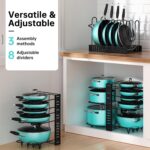 MUDEELA Pots and Pans Organizer for Cabinet Pan Organizer Rack for Cabinet with 3 DIY Methods, Adjustable Pot Organizer Rack with 8 Tiers, Pan Pot Rack for Kitchen Cabinet Organizer and Storage - Image 5