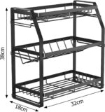 Arabest Spice Rack Organizer, 3-Tier Large Foldable Metal Spice Storage Rack for Countertops with Shelf Liner, Seasoning Organizer Spice Shelf Kitchen Counter Storage for Kitchen Office (Black) - Image 6