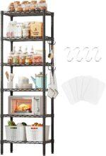 6 Tier Shelving Unit Adjustable Storage Shelf Metal Storage Rack Wire Shelves 16.54" L x 11.82" W x 63" H for Pantry Closet Kitchen Laundry (Black, 6 Tier)