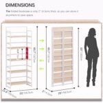 4NM No-Assembly 5 Tiers Folding Bookshelf Storage Shelves Vintage Bookcase Standing Racks Study Organizer Home Office (Natural and White) - Image 2