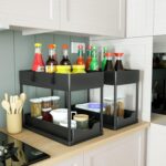 Jorunb Under Sink Organizer, 2 Tier Bathroom Cabinet Organizer with Sliding Basket, Multi-Purpose Under Sink Organizers and Storage for Bathroom Kitchen (4 Hooks) - Image 2