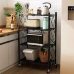 4-Tier Foldable Storage Shelves with Wheels, Metal Display Organizing Rack Shelves Units for Kitchen Home Office Bathroom Garage Living Room - Image 2
