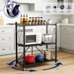 3 Tier Foldable Storage Shelves with Wheels, Metal Collapsible Organization Storage Rack, No Assembly Folding Bookshelf, Rolling Storage Rack Holds 330 Ibs for Kitchen, Bedroom, Garage, Display, Black - Image 2