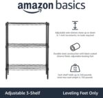 Amazon Basics 3-Shelf Narrow Storage Unit With Height Adjustable Shelves and Levelling Feet, 340 kgs Max Weight, Black, 34 cm D x 58.9 cm W x 76.2 cm H - Image 4