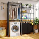 Over The Washer and Dryer Storage Shelf, Laundry Room Organization Storage Rack with Laundry Hamper, Clothes Drying Rack for Hanging Towels and Drying Clothes - Image 2