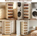 5 Tier Storage Cabinet with Wheels, Collapsible Organizer for Clothes, Large Capacity Foldable Cabinet for Bedroom Living Room Office, Stackable PP Unit with Dual Opening Doors & Top Lid |58x27x130CM - Image 5