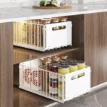 2 Pack Foldable Extendable Closet Organiser, Extendable Cupboard Organiser, Extendable Drawer Shelf Storage for Organizing Kitchen Cabinets (White, 2 Large)