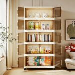 5 Tier Storage Cabinet with Wheels, Collapsible Organizer for Clothes, Large Capacity Foldable Cabinet for Bedroom Living Room Office, Stackable PP Unit with Dual Opening Doors & Top Lid |58x27x130CM - Image 7