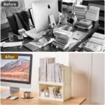 Foldable Desktop Bookshelf - Cream Tabletop Book Organizer with Multi-Storage, Space-Saving Design for Office, Home & Classroom, Compact Shelf for Books, Art Supplies & Stationery (Easy Assembly) - Image 4