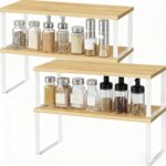 YelaJoy Set of 2 Cabinet Shelf Organizer – Stackable, Expandable Kitchen Countertop Storage Shelves, Spice Rack for Pantry, Bathroom & Under-Sink, Natural - Image 8
