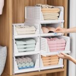 OYDAS Drawer shelf storage container,Drawer organizer,stackable plastic storage basket,foldable closet organizer storage bins for wardrobe cupboard office kitchen bathroom,4pcs