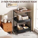 U-HOOME 3 Tier Rolling Cart with Wooden Tabletop,Foldable Metal Storage Trolley Cart Organizer Printer Table Cart,Movable Storage Cart Organizer with Wheels for Kitchen,Office,Bedroom - Image 6