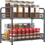 TAME Spice Rack Organizer for Countertop, 2-Tier Kitchen Countertop Organizer Shelf, Foldable Seasoning Storage Shelf, Bathroom Organizer Stand, Home Storage and Organizers Kitchen Pantry Shelves