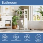 HITNET Bamboo Tilt Out Hamper, 10 Gal Bathroom Laundry Cabinet with Hidden Foldable Basket, Freestanding Clothes Storage Organizer with Storage Shelf, White - Image 4
