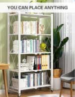 5-Tier Foldable Storage Shelf with Wheels - Metal Collapsible Shelving Unit Display, Rolling Cart for Books Kitchen Storage Shelves, Pantry & Closet Organizer，No assembly required - Image 3