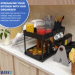 MARKQ Under Sink Organizer – 2-Tier Sliding Storage Rack with Hooks | Multi-Purpose Cabinet Storage for Kitchen, Bathroom & Laundry | Space-Saving Non-Slip Stand (Black) - Image 6