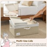 GRANNY SAYS Fabric Storage Box with Lid, Large Storage Box for Shelves, Decorative Storage Basket Organizer, Foldable Bin with Lids for Wardrobe Organizing, Extra Large, White and Khaki, 1-Pack - Image 4