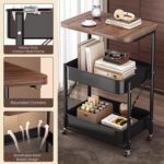 U-HOOME 3 Tier Rolling Cart with Wooden Tabletop,Foldable Metal Storage Trolley Cart Organizer Printer Table Cart,Movable Storage Cart Organizer with Wheels for Kitchen,Office,Bedroom - Image 2