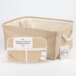 Storage Basket with Handles - Foldable Basket Organizer for Shelves, Wardrobe, Clothes - Size M (36×26×16 cm) - Beige