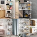 Sulfar 5-Tier Foldable Metal Storage Shelf with Caster Wheels | Heavy-Duty Kitchen & Home Organizer Rack – White (1pc) - Image 3