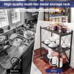 3 Tier Foldable Storage Shelves with Wheels, Metal Collapsible Organization Storage Rack, No Assembly Portable Metal Shelving, Bookshelf for Kitchen, Bedroom, Pantry, Garage, Display - Image 9