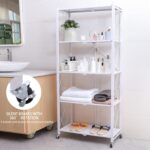 Letusto Heavy Duty Foldable Collapsible Shelf with Wheels with Breaks - Folding Metal Frame Shelving Pantry Organizer System Rack - Shelves with No Assembly Required (Black, 5 Tier) - Image 3