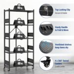 WORKPRO 5-Tier Folding Shelf, No-Assembly Metal Storage Rack with Wheels, 750 lbs Capacity (with Leveling Feet), Collapsible Shelving Unit for Kitchen, Pantry, Bathroom & Closet Organization - Image 4