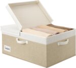 GRANNY SAYS Fabric Storage Box with Lid, Large Storage Box for Shelves, Decorative Storage Basket Organizer, Foldable Bin with Lids for Wardrobe Organizing, Extra Large, White and Khaki, 1-Pack