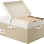 GRANNY SAYS Fabric Storage Box with Lid, Large Storage Box for Shelves, Decorative Storage Basket Organizer, Foldable Bin with Lids for Wardrobe Organizing, Extra Large, White and Khaki, 1-Pack