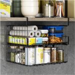 2-Pack Metal Storage Baskets, Under Cabinet Add-on Storage Racks, Under Shelf Basket Storage Hanging Wire Basket Shelves for Kitchen, Pantry, Bookshelf, 12.6INCH (Black)