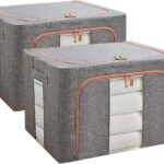 THMINS 100L Clothes Storage Bag, 2 Pack Foldable Steel Frame Closet Organizers Storage Containers,Large Storage Bins for Comforters, Blankets, Bedding,Toys, Books, Foldable with Sturdy Zipper