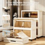 5 Tier Storage Cabinet with Wheels, Collapsible Organizer for Clothes, Large Capacity Foldable Cabinet for Bedroom Living Room Office, Stackable PP Unit with Dual Opening Doors & Top Lid |58x27x130CM - Image 3