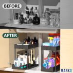 MARKQ Under Sink Organizer – 2-Tier Sliding Storage Rack with Hooks | Multi-Purpose Cabinet Storage for Kitchen, Bathroom & Laundry | Space-Saving Non-Slip Stand (Black) - Image 7