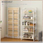4NM No-Assembly 5 Tiers Folding Bookshelf Storage Shelves Vintage Bookcase Standing Racks Study Organizer Home Office (Natural and White) - Image 3