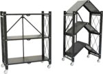 3-Tier Shelf Foldable Storage Shelving Unit, Storage Shelves Cabinet Kitchen Storage Rack with Caster Wheels, Multipurpose Foldable Storage Shelves for Living Room Bedroom Kitchen - Image 4