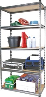 Tactix 5-Tier Storage Shelves, Industrial strength steel, Boltless Assembly, Powder Coated, Holds upto 320 kg/Shelf, For Shed Warehouse Basement Garage, Grey, Size: 86.5W x 35.5D x 183H cm- 329016