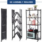 Letusto Heavy Duty Foldable Collapsible Shelf with Wheels with Breaks - Folding Metal Frame Shelving Pantry Organizer System Rack - Shelves with No Assembly Required (Black, 5 Tier) - Image 5