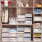 Stackable Plastic Storage Basket, Foldable Closet Organizers and Storage Bins, Drawer Shelf Storage Container for Wardrobe Cupboard Bedroom Bathroom Office, White Large, 2 Pack - Image 2