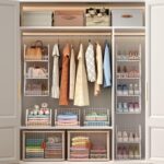 6 Tier Closet Hanging Organizer, Separable Hanging Closet Shelves with 4 Hangers & 5 Hooks, Freestanding Wire Storage Baskets for Clothing Sweaters Socks Handbags, Wardrobe Organization (31x30x152cm) - Image 6