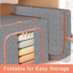 THMINS 100L Clothes Storage Bag,3 Pack Foldable Steel Frame Closet Organizers Storage Containers,Large Storage Bins for Comforters, Blankets, Bedding,Toys, Books,Foldable with Sturdy Zipper - Image 2