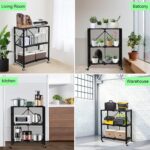 SKY-TOUCH 3-Tier Foldable Storage Shelves, Kitchen Shelf with Caster Wheels, Easy Assembly Shelf Foldable for Living Room Bedroom Kitchen Garage Black - Image 7